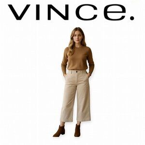 Vince Cream Cotton Corduroy Wide-Legged Cropped Trousers Size 6
